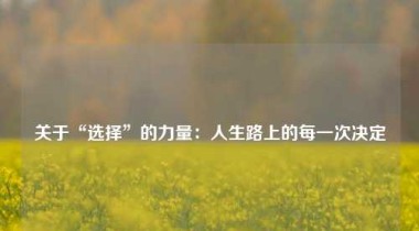 关于“选择”的力量：人生路上的每一次决定