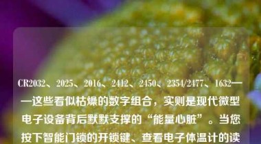 CR2032、2025、2016、2412、2450、2354/2477、1632——这些看似枯燥的数字组合，实则是现代微型电子设备背后默默支撑的“能量心脏”。当您按下智能门锁的开锁键、查看电子体温计的读数、启动汽车遥控钥匙、或为蓝牙耳机充电盒补充备用电源时，很可能正依赖着一颗原装松下（Panasonic）3V纽扣电池在悄然工作。本文将系统梳理上述主流锂锰纽扣电池型号的技术特征、应用场景、性能差异，并重点解析为何选择“原装松下”不仅是品质之选，更是安全、可靠与长期价值的综合体现。