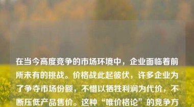 在当今高度竞争的市场环境中，企业面临着前所未有的挑战。价格战此起彼伏，许多企业为了争夺市场份额，不惜以牺牲利润为代价，不断压低产品售价。这种“唯价格论”的竞争方式看似短期内能够吸引消费者、提升销量，但从长远来看，却容易导致行业整体价值缩水、品牌信任度下降，甚至陷入恶性循环。在这样的背景下，我们始终坚持“价值导向”而非“单纯价格竞争”的发展理念，不仅是一种战略选择，更是一种对品质、责任与未来的承诺。